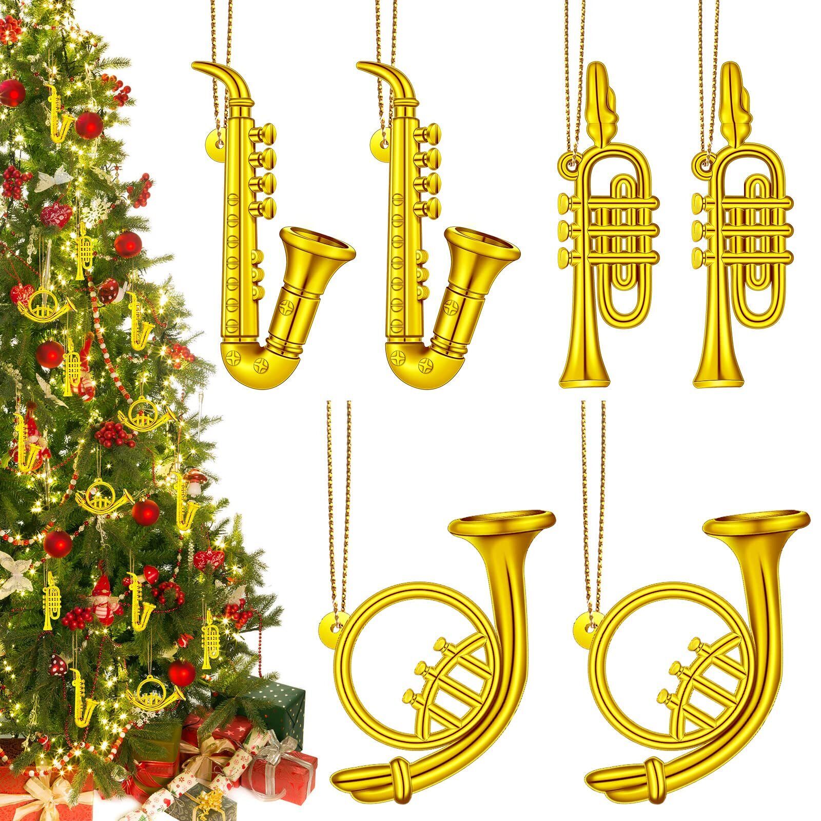 6 Pieces Musical Instruments Ornaments Christmas Musical Decoration Gold Inst...