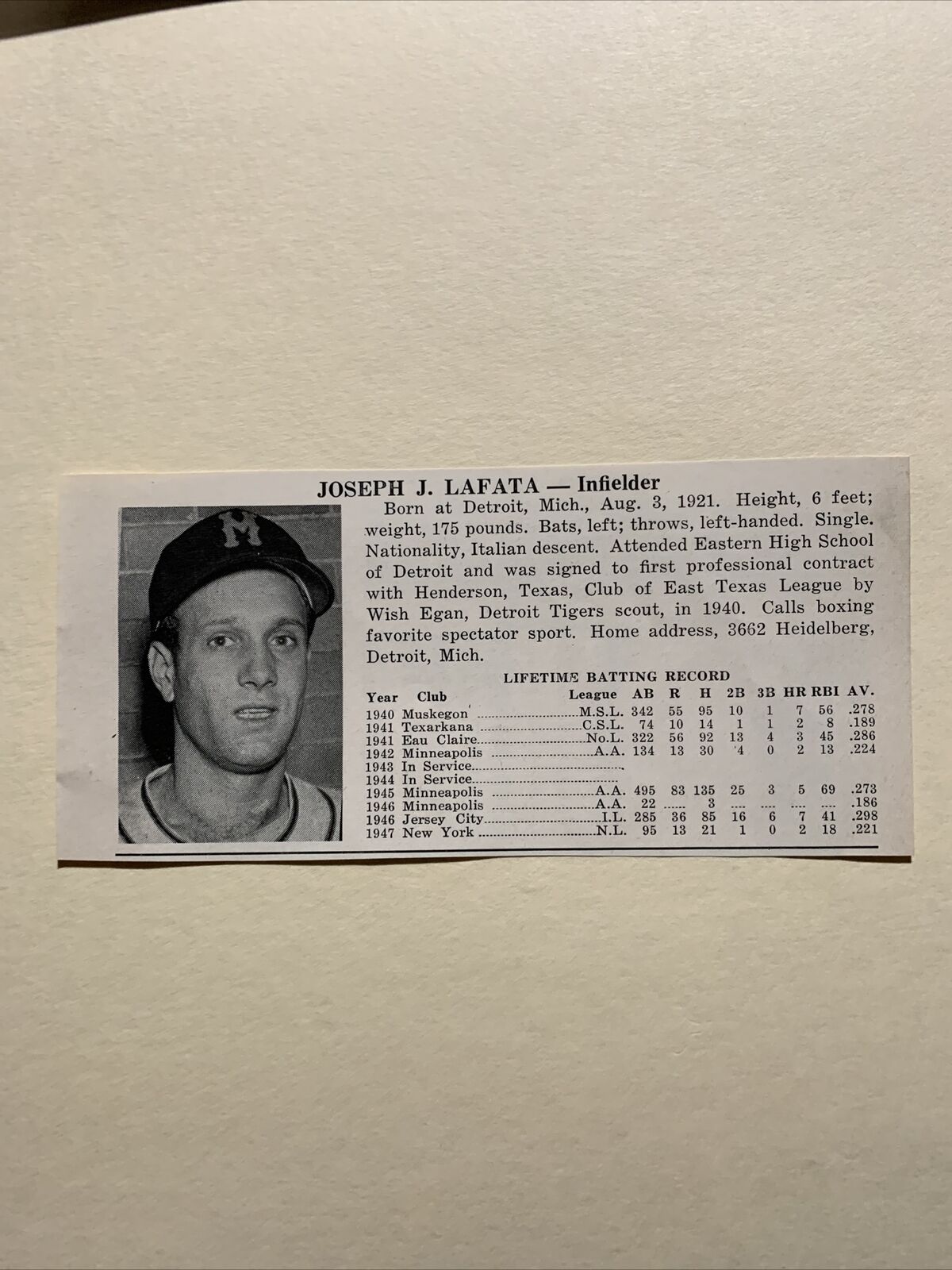 Joe Lafata Rube Fischer Minneapolis Millers 1948 AA Minor League Baseball Panel