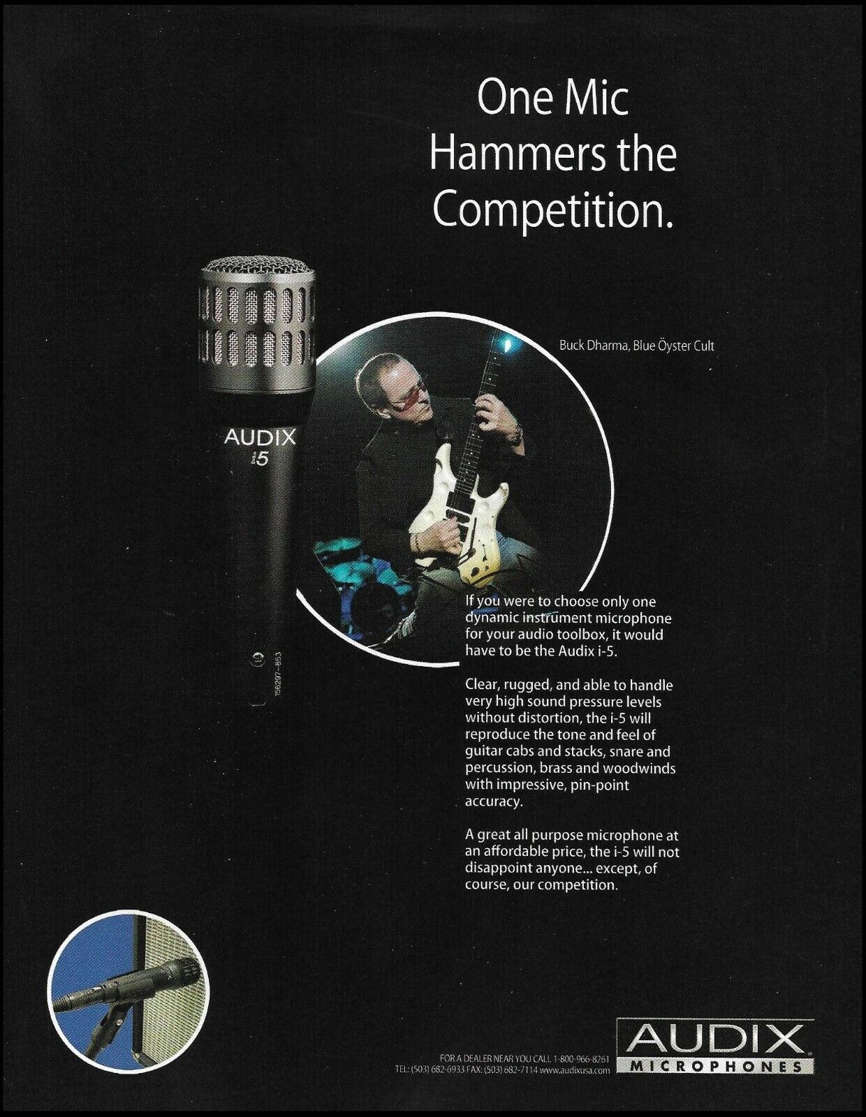 Blue Oyster Cult Buck Dharma 2010 Audix Microphone ad 8 x 11 advertisement print