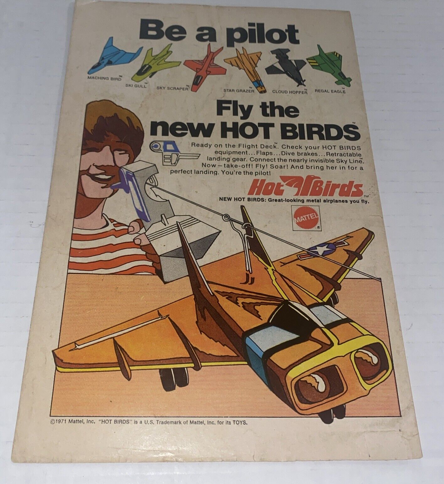 Vintage 1971 Mattel Hot Birds Toy PRINT AD Maching Bird Ski Gull Star Grazer Sky