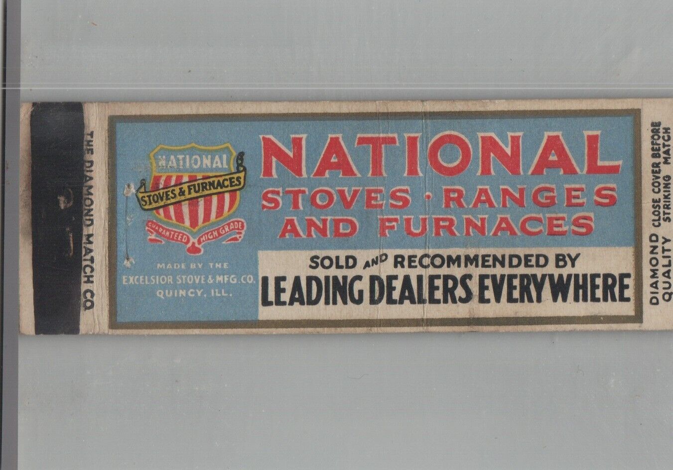 1930s Matchbook Cover Diamond Quality National Stoves & Ranges Quincy, IL