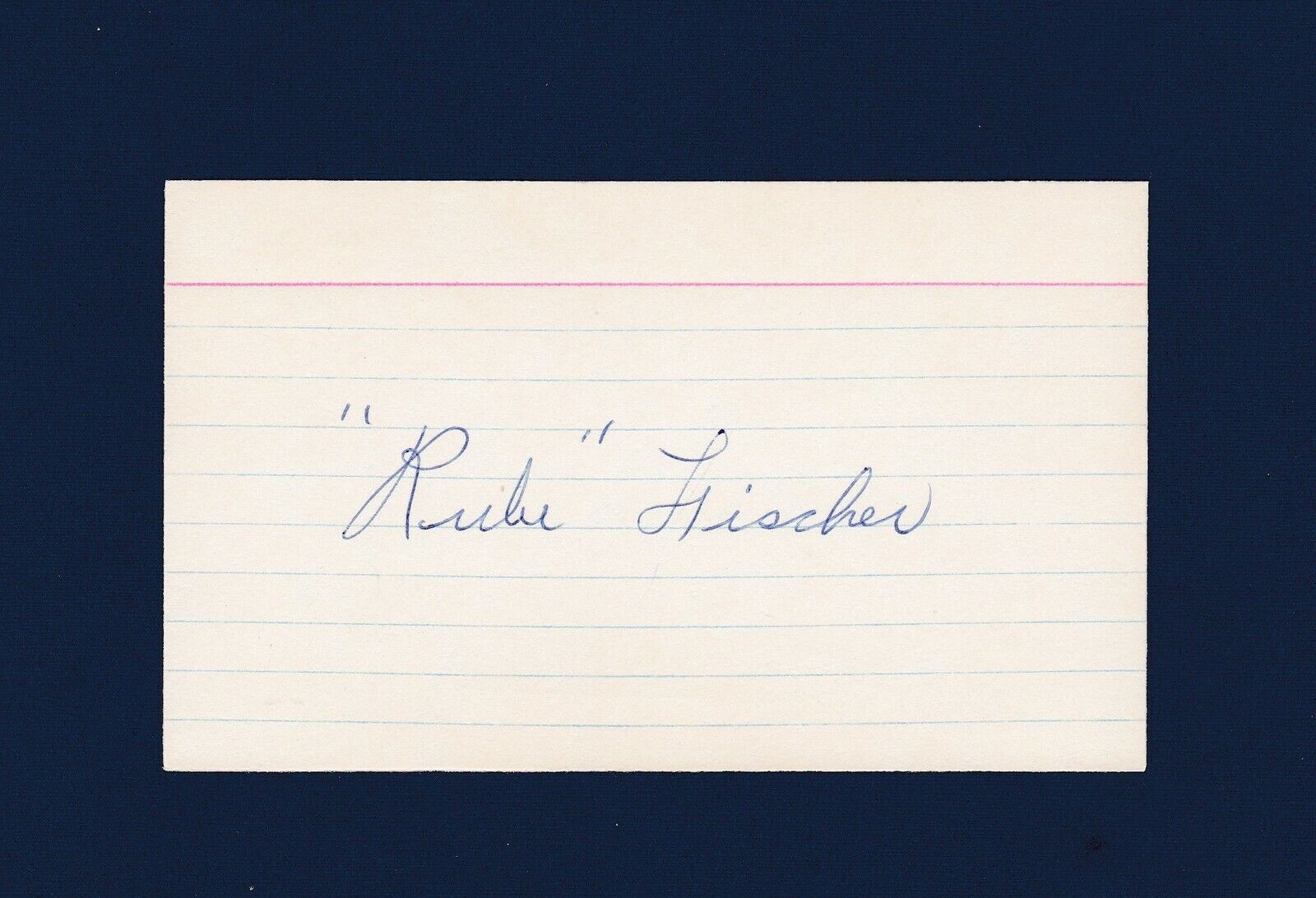 Rube Fischer signed vintage baseball index card 1916-1997