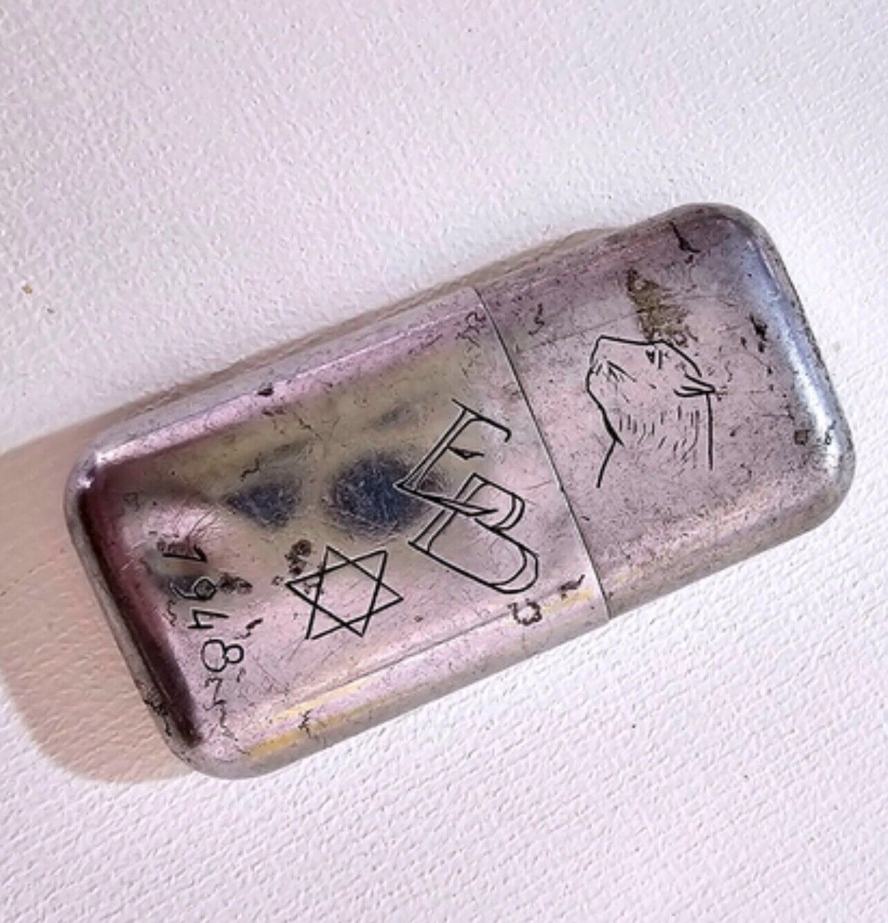 Antique 1948 Israel Aluminum Engraving EB Signed Judaism Collectible lighter