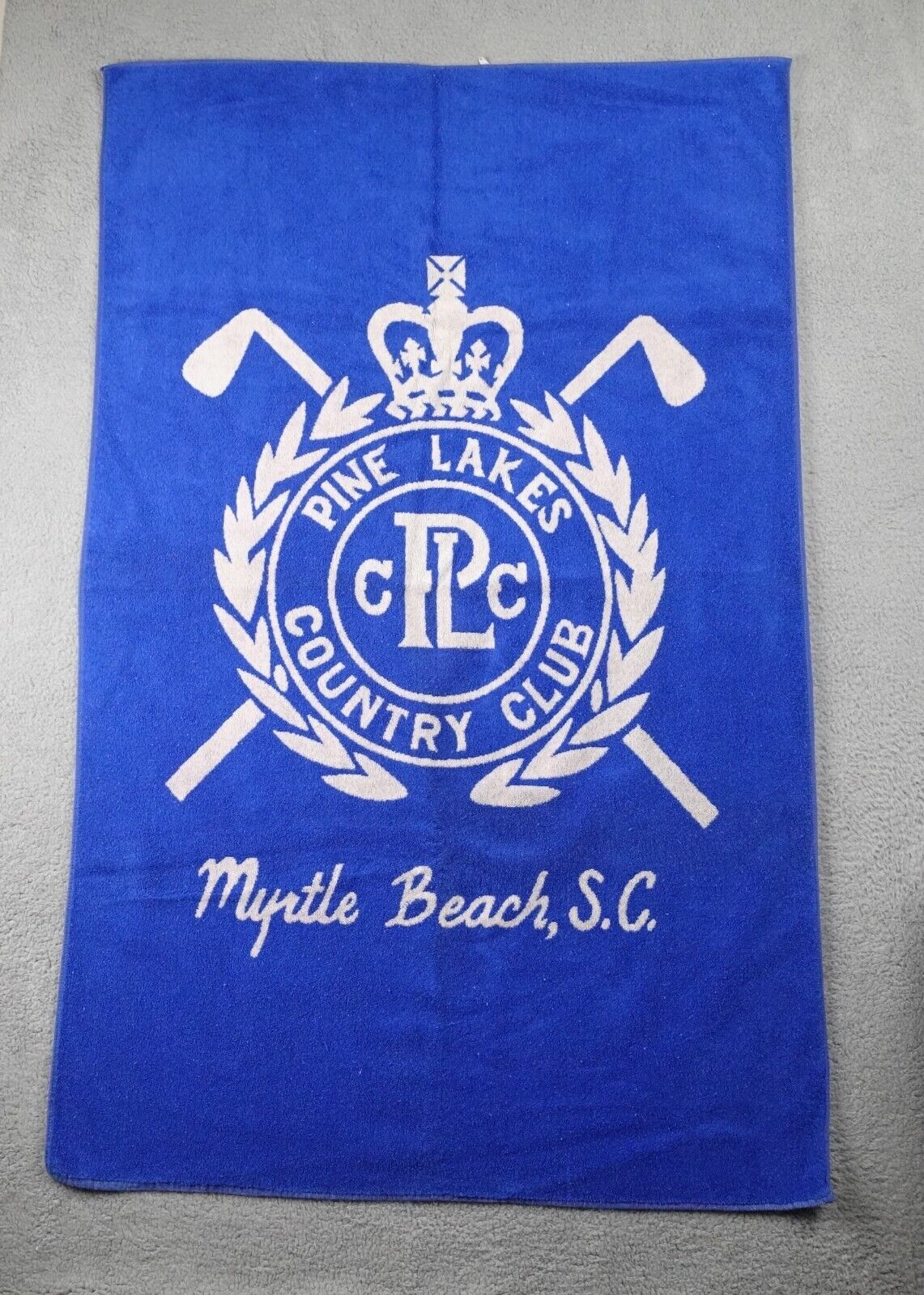 Vintage Pine Lakes Country Club Beach Towel Myrtle Beach Golf Blue Cotton 35x55
