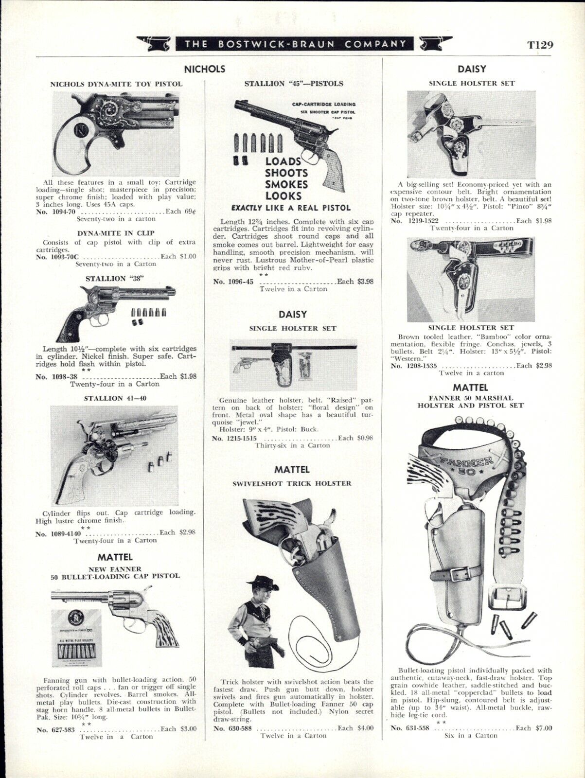1958 PAPER AD Nichols Stallion 41-40 38 Daisy Mattel Fanner Toy Cap Gun Holster
