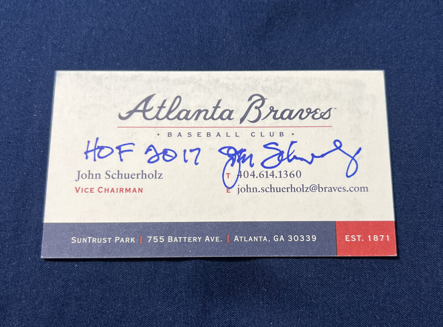 John Schuerholz Autograph Business Card Atlanta Braves Signed
