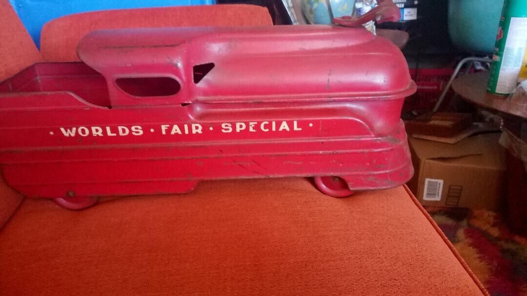 1939/40 Worlds Fair Ride On Pressed Steel Toy Two Feet Long, Exc. Condition
