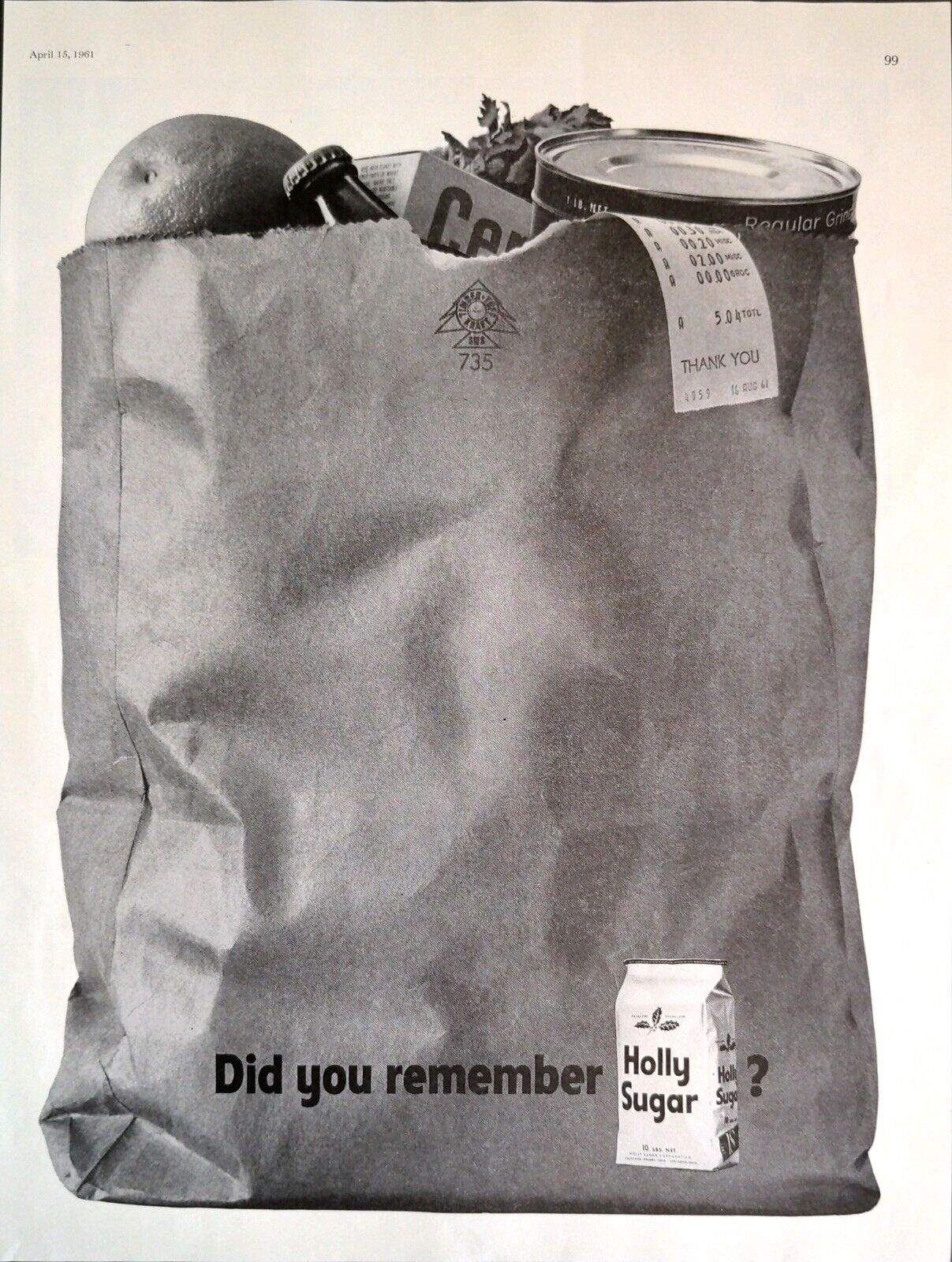 1961 Holly Sugar Did You Remember Kraft Timber Tuff Brown Paper Bag Print Ad