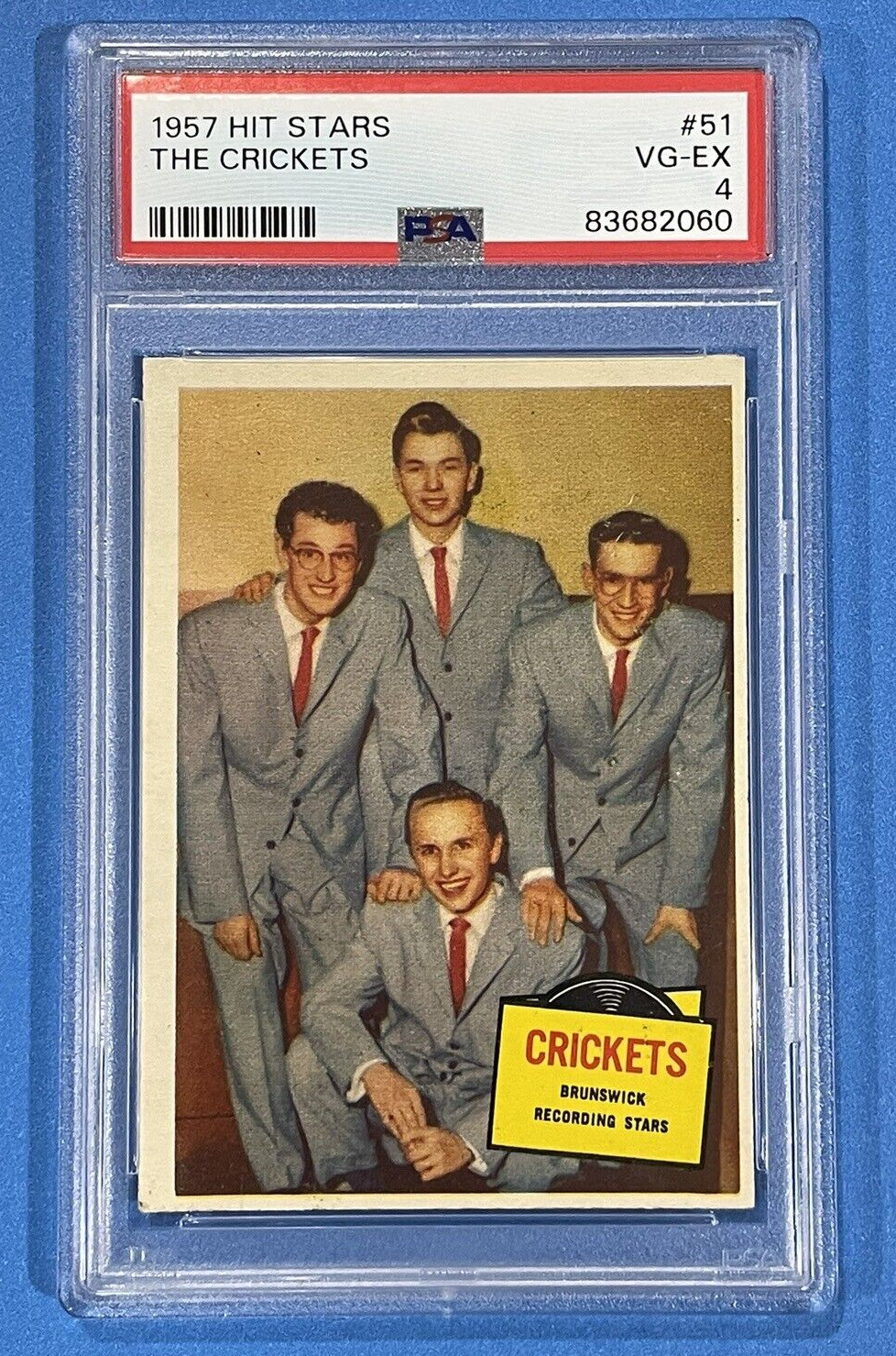 BUDDY HOLLY AND THE CRICKETS ROOKIE CARD PSA 4 1957 TOPPS HIT STARS #51 HOF 50s