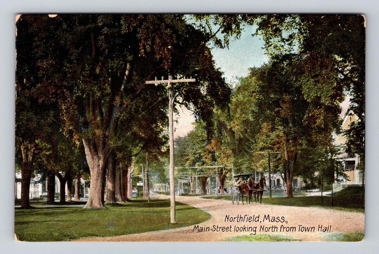 Northfield MA-Massachusetts, Main Street Looking North, Vintage Postcard