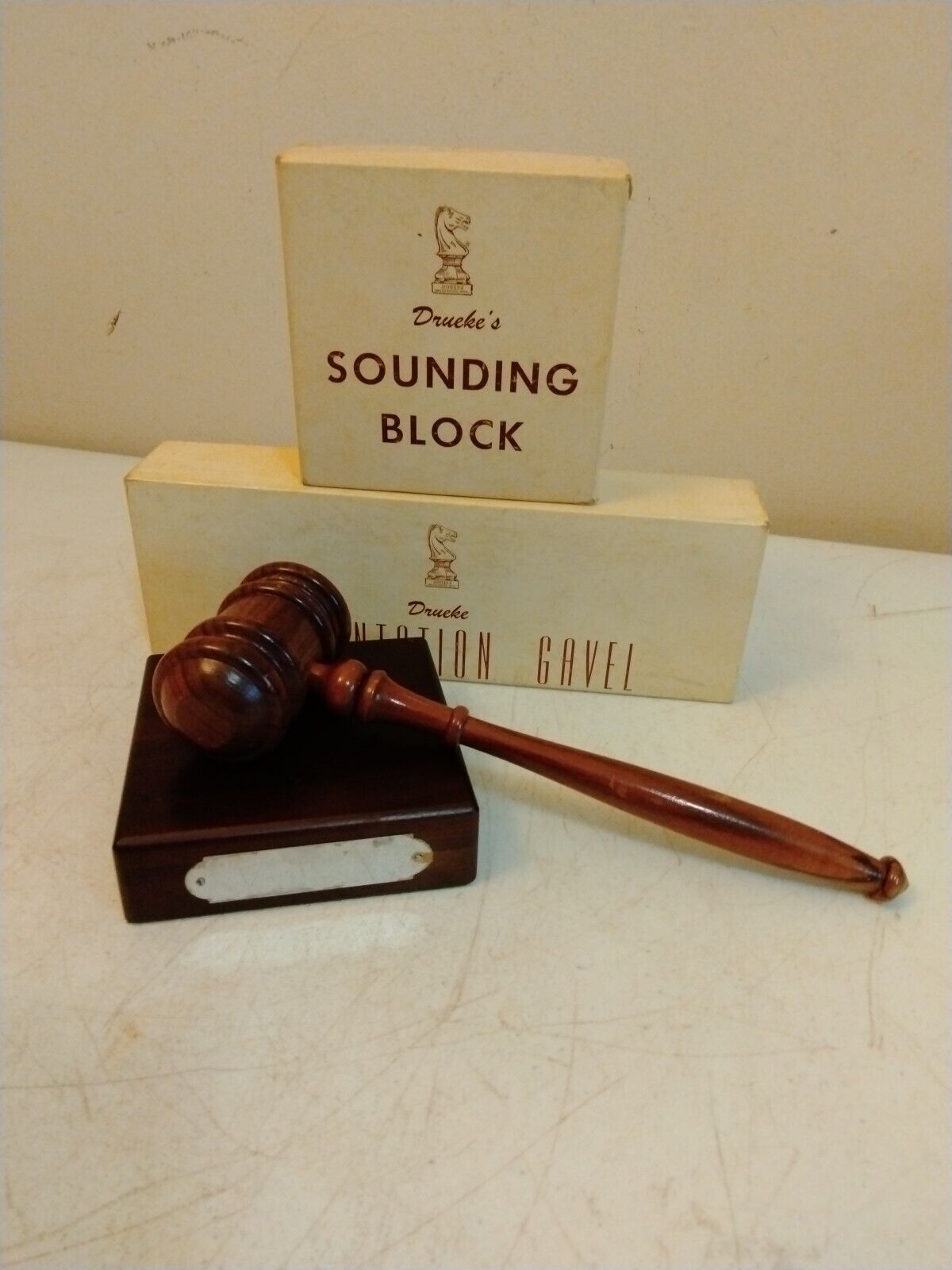 Vintage Drueke Walnut Gavel and Sounding Block - Judge / Auctioneer 