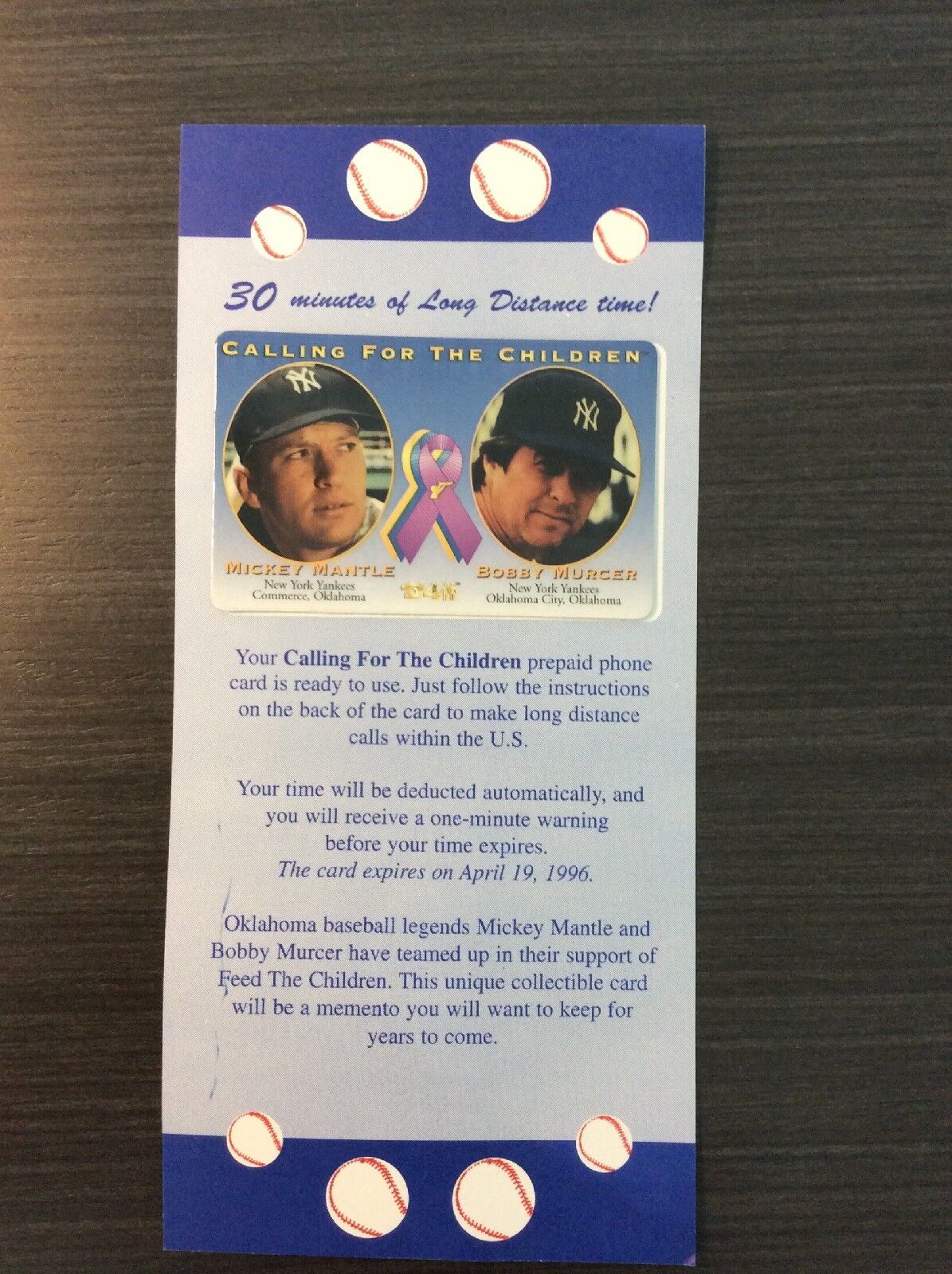 Mickey Mantle & Bobby Mercer Calling For The Children Calling Card (Very Rare)