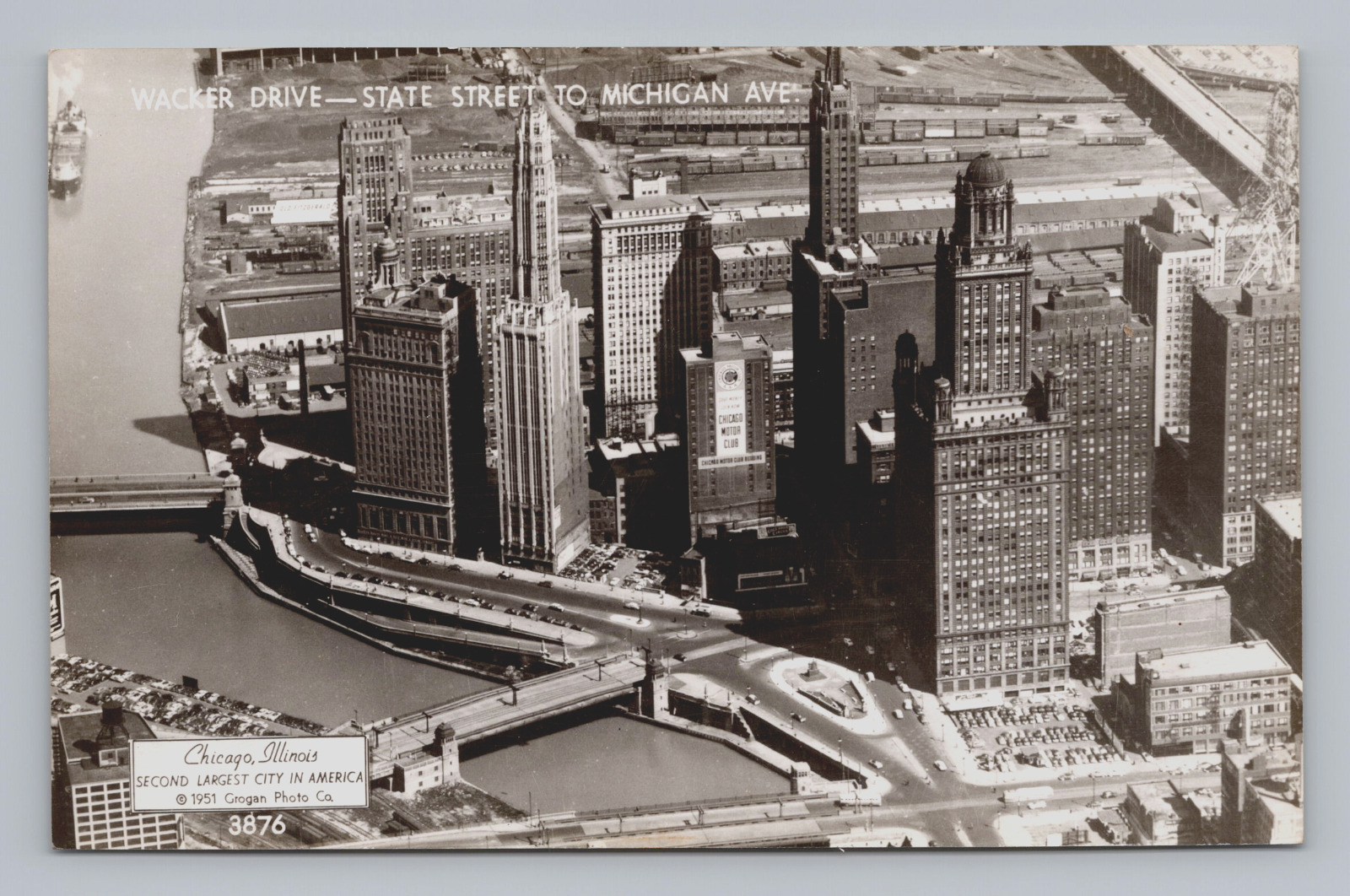 Postcard RPPC Wacker Dr State St To Michigan Ave Chicago Illinois Barge Railroad