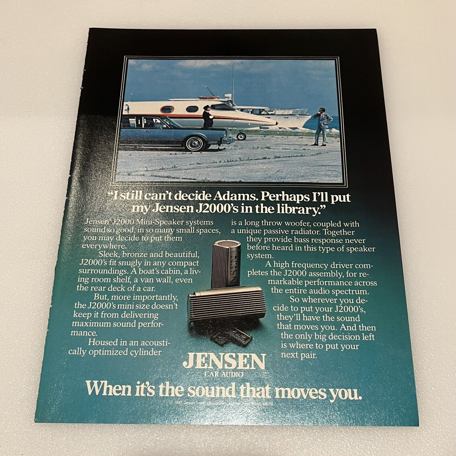 1981 Jensen Car Audio Print Ad Original J2000 Mini Speaker System That Moves You