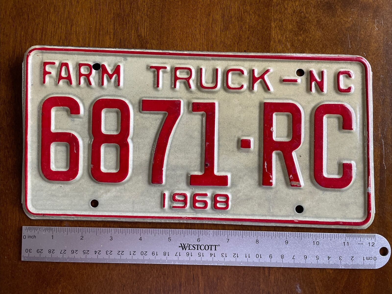 Vintage 1968 North Carolina Farm Truck License Plate Tag 6871-RC