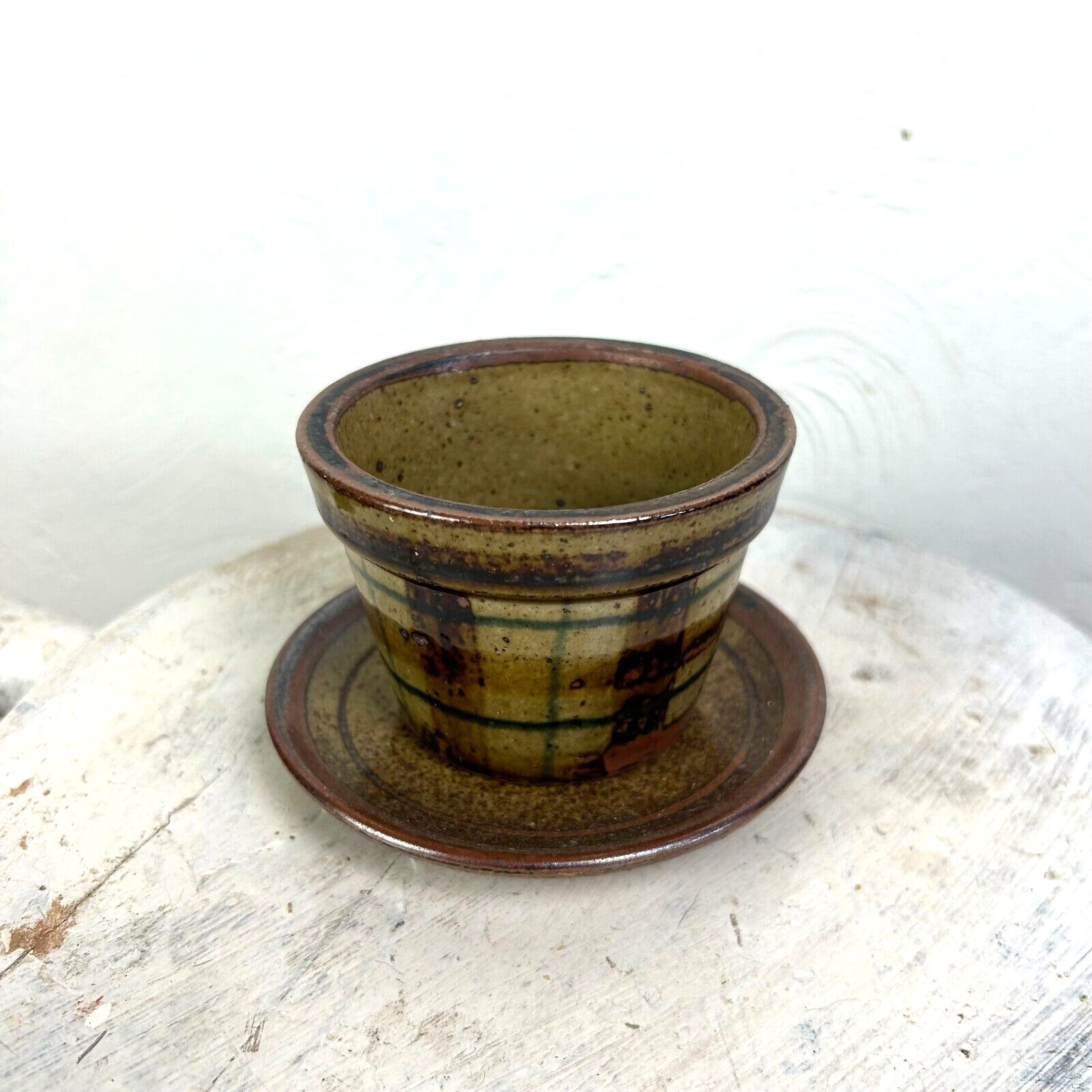 Vintage Mid-Century Otagiri Stoneware Hand Crafted In Japan Brown Bowl w/ Saucer
