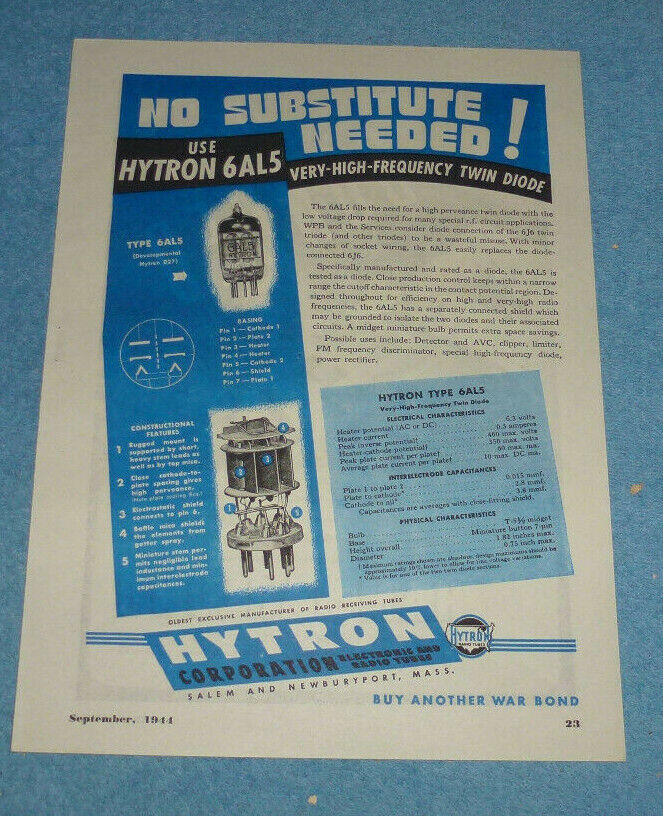 Antique 1944 Ad Hytron Tubes + Hammarlund Capacitors