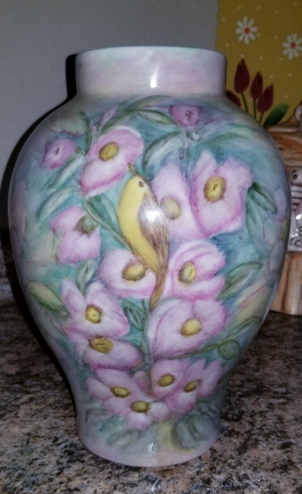 Absolutely Beautiful Porcelain Handpainted Large Vase/Vessel Flowers And Bird