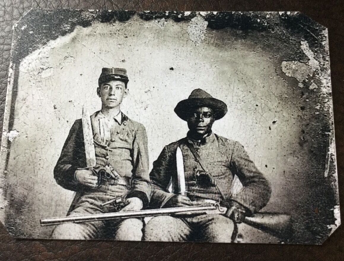 Sergeant A.M. Chandler and Silas Chandler (family slave) tintype C034RP