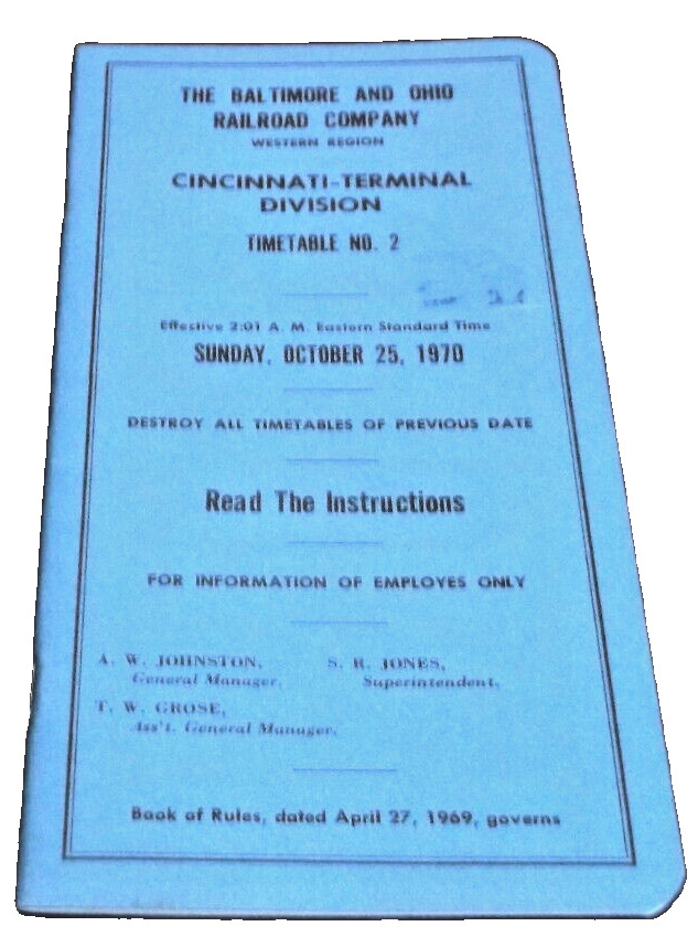 OCTOBER 1970 B&O BALTIMORE & OHIO CINCINNATI TERM DIVISION EMPLOYEE TIMETABLE #2