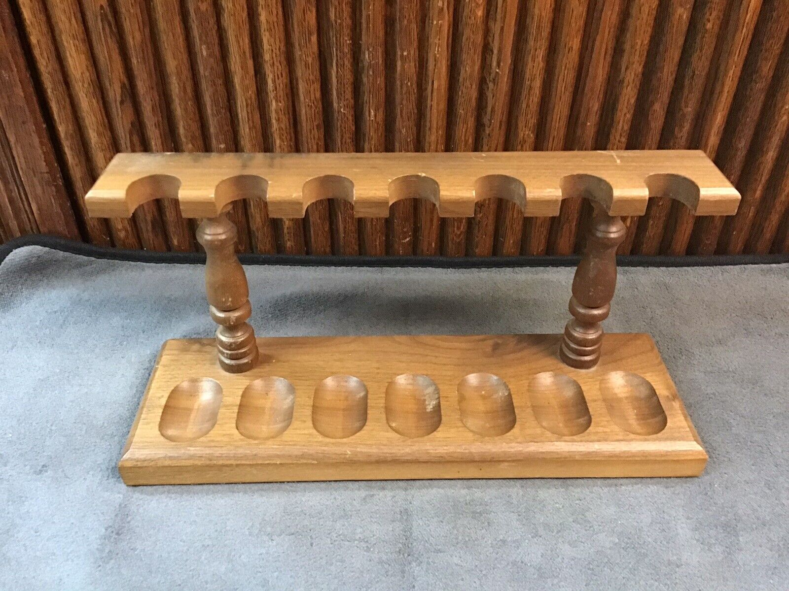 Vintage Custombilt Walnut Tobacco Pipe Rack for 7 pipes