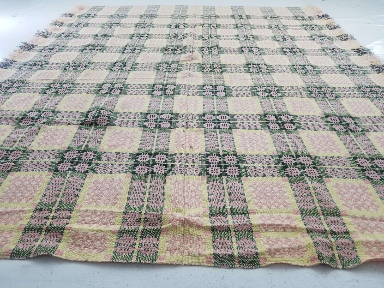 Vintage Welsh Wool Tapestry Blanket Reversible Woolen Coverlet 240x189cms