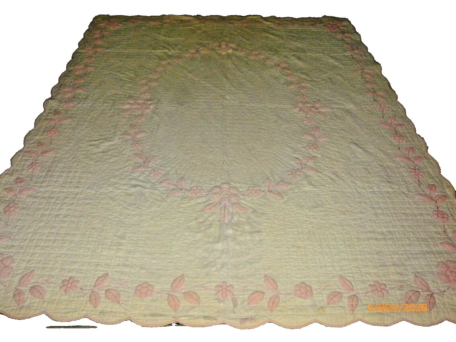 Antique Early Quilt Pink All Hand Stitched 74x88