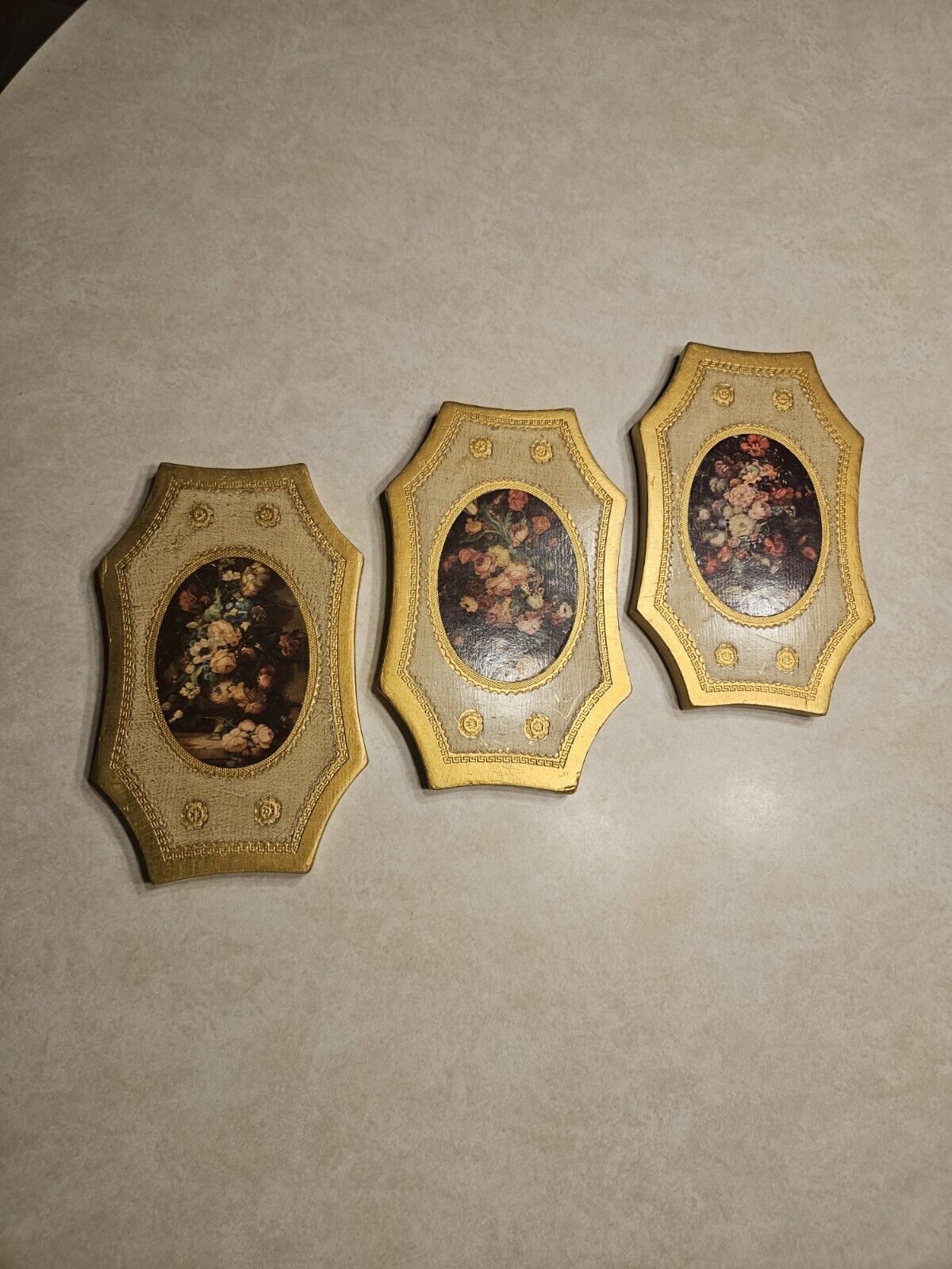 Set of 3 Beautiful Vintage Italian Florentine Gold Gilded Wall Plaque/Pictures