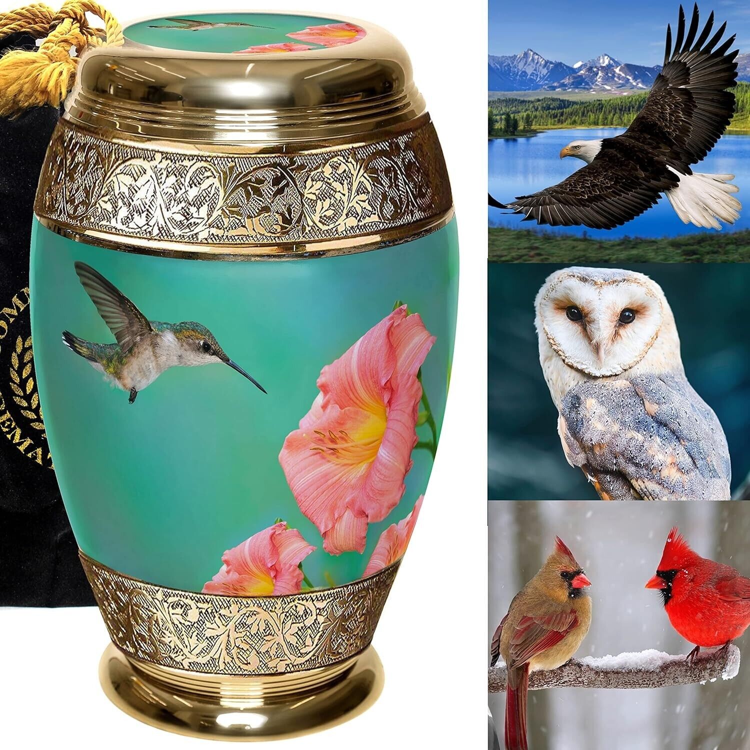 Adult Hummingbird Urns for Human Ashes Full Size 10 Inch Engraved Personalized
