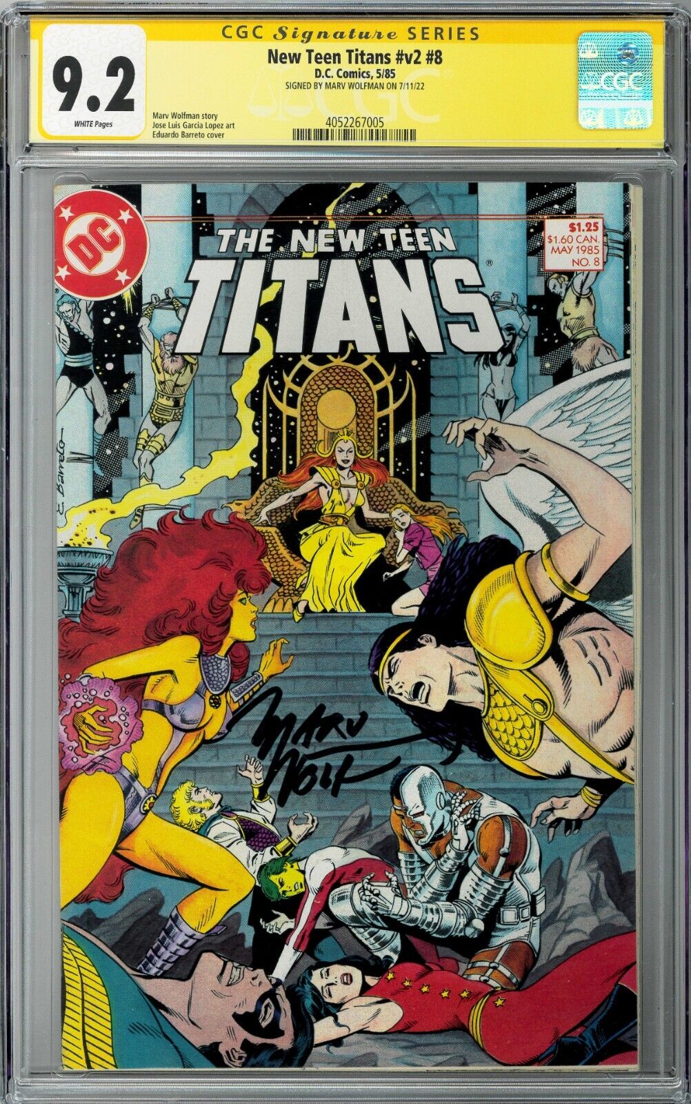 New Teen Titans v2 #8 CGC SS 9.2 (May 1985, DC) Signed by Marv Wolfman, Cyborg