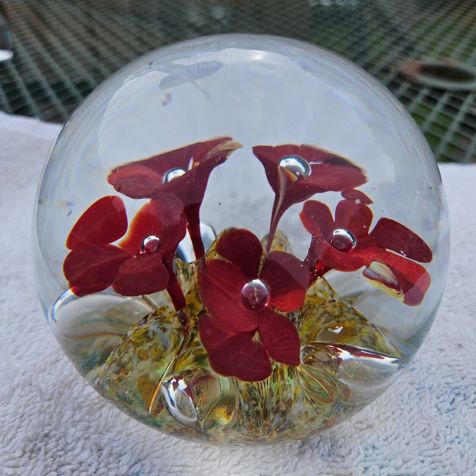 Murano Style Glass Flower Bubble  Paperweight