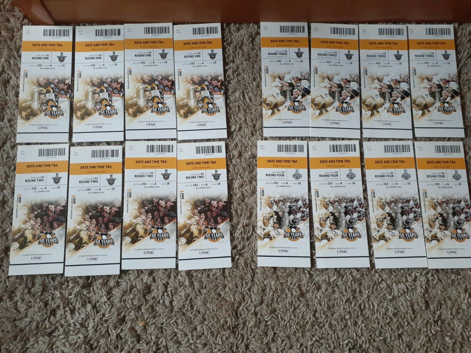 COMPLETE Set 2017 Pittsburgh Penguins Stanley Cup  Ticket Stubs Round 1,2,3,4 