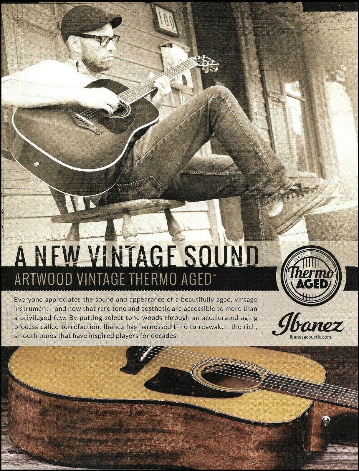 Ibanez Artwood Vintage Thermo Aged Series Acoustic Guitar ad print advertisement