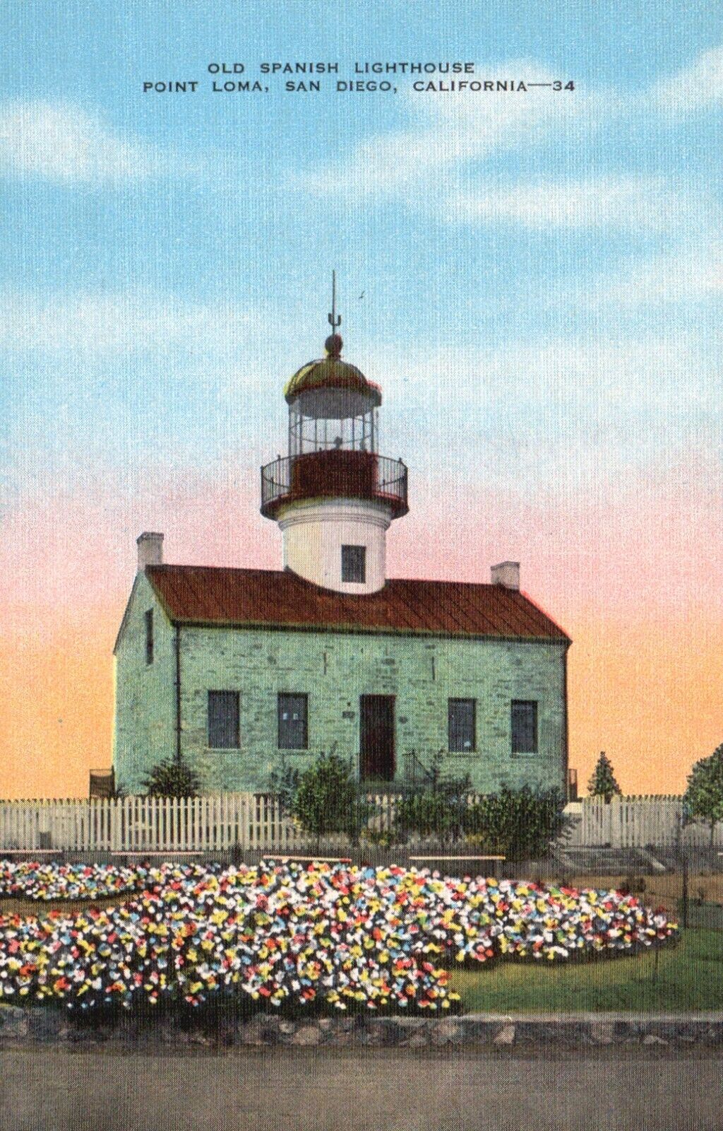 Postcard CA San Diego Point Loma Old Spanish Lighthouse Linen Vintage PC H1805