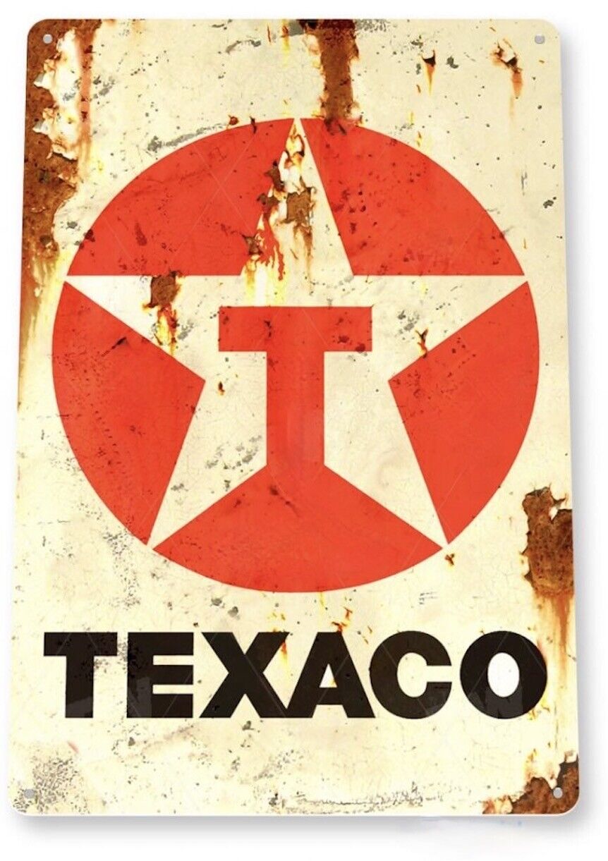 TEXACO TIN SIGN GAS OIL REFINING STATION SERVICE TEXAS RUSTIC DALLAS FORT WORTH