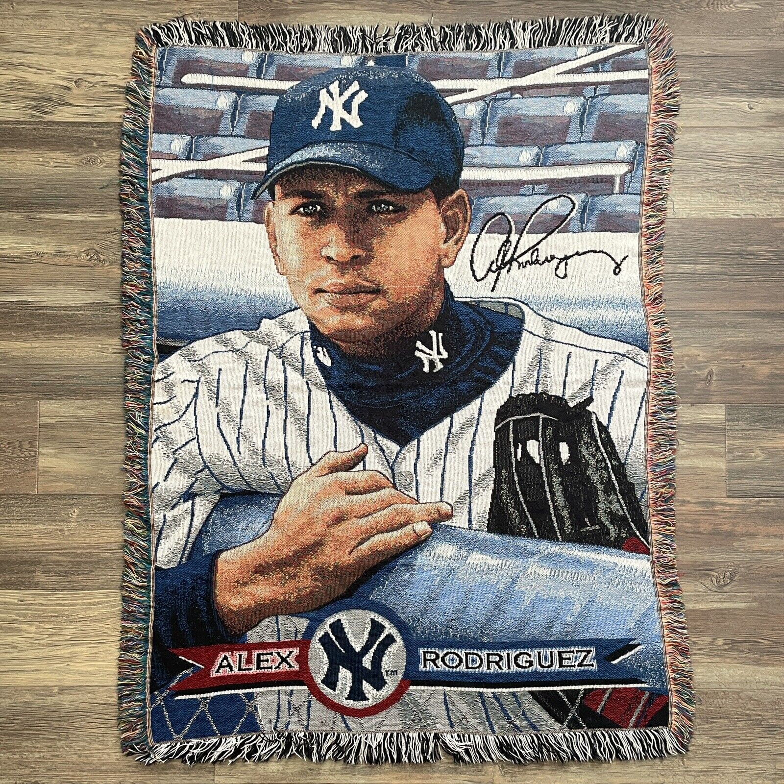 Vintage A-Rod New York Yankees Woven Throw Tapestry Blanket, Great Condition