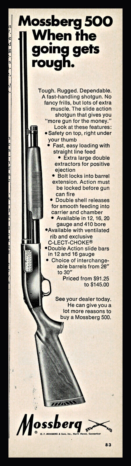 1971 MOSSBERG 500 12 or 20 gauge Shotgun PRINT AD