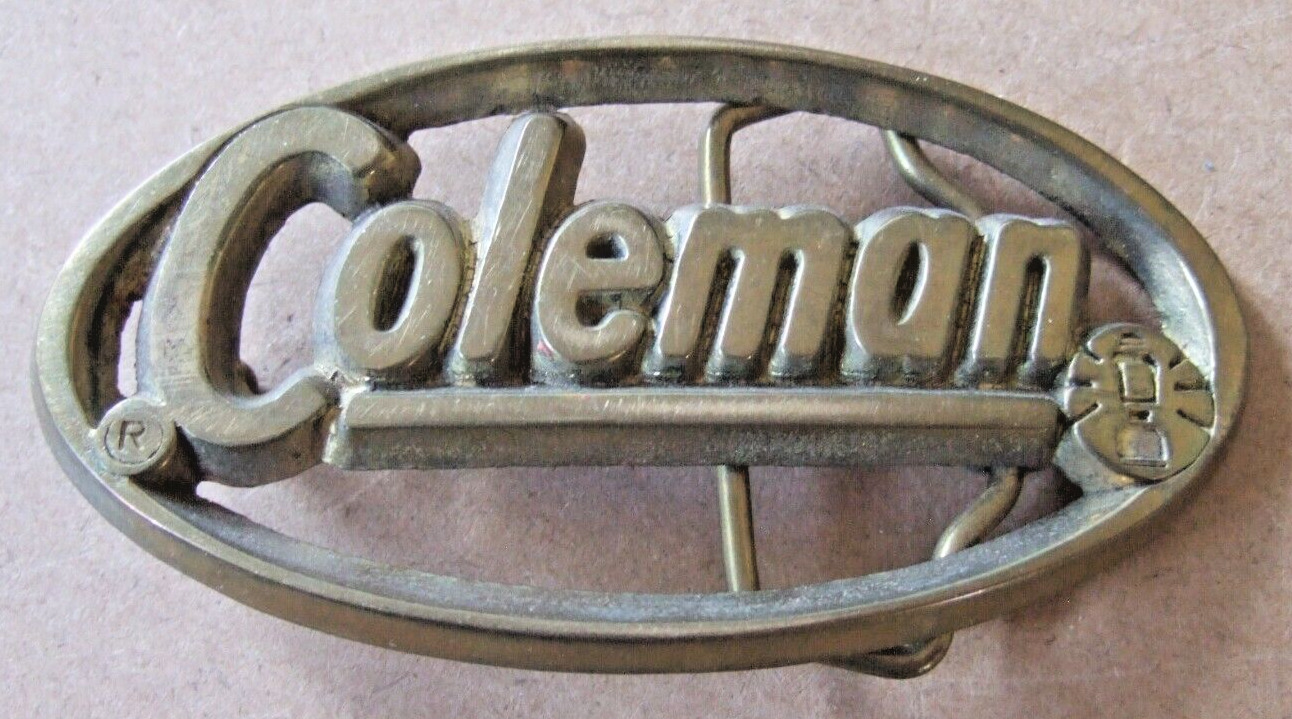 VINTAGE  COLEMAN BRASS BELT BUCKLE   NICE CONDITION   USE SOME BRASS-O ON IT
