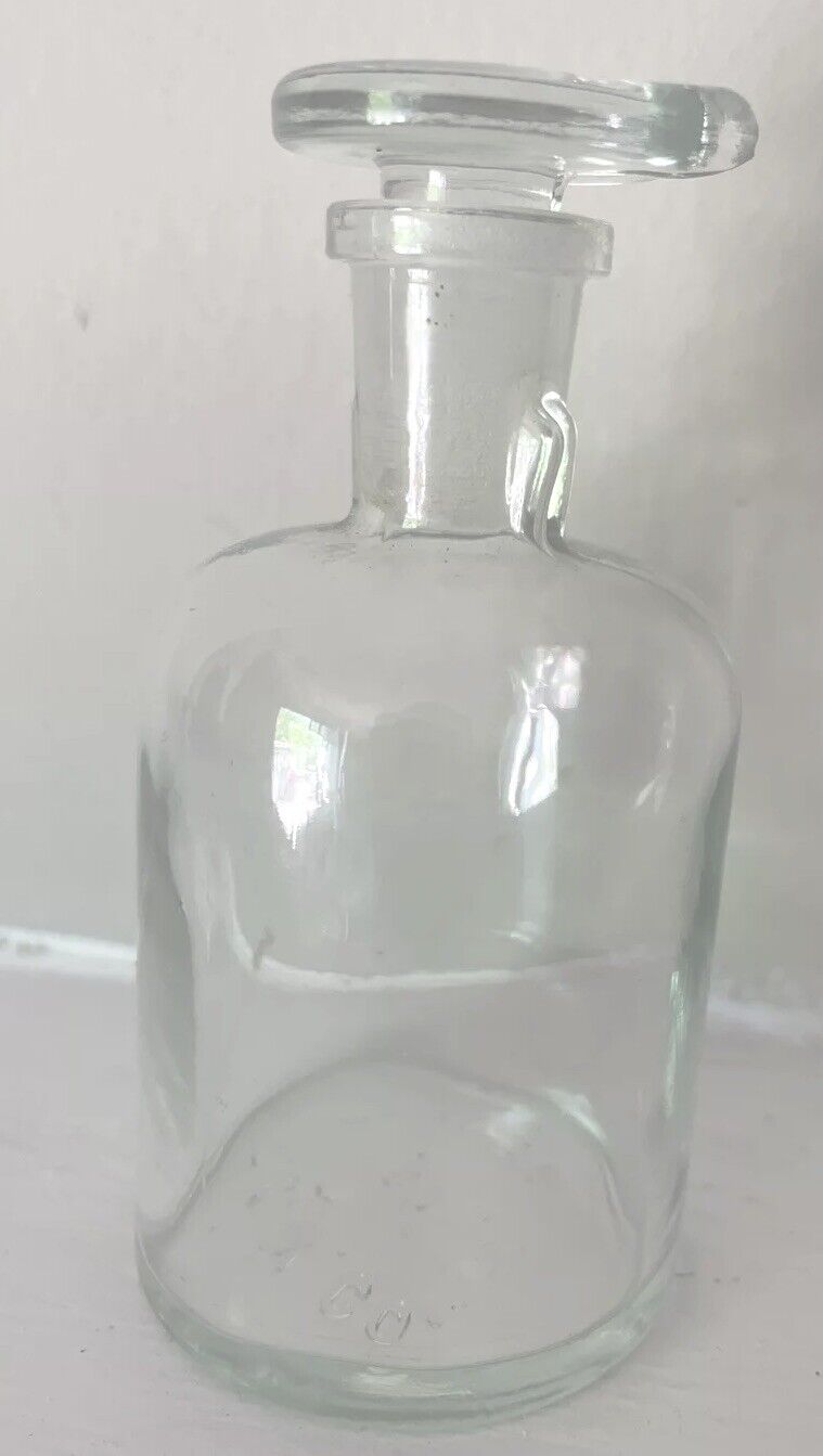 Antique T. C. W. Co. USA #17 Apothecary Clear Glass Bottle & Stopper 4\