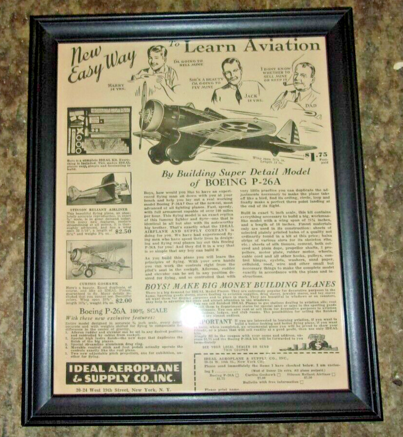 Ideal Aeroplane & Supply Co. Wood Flying model kits Advertisment Oct 1934 Framed