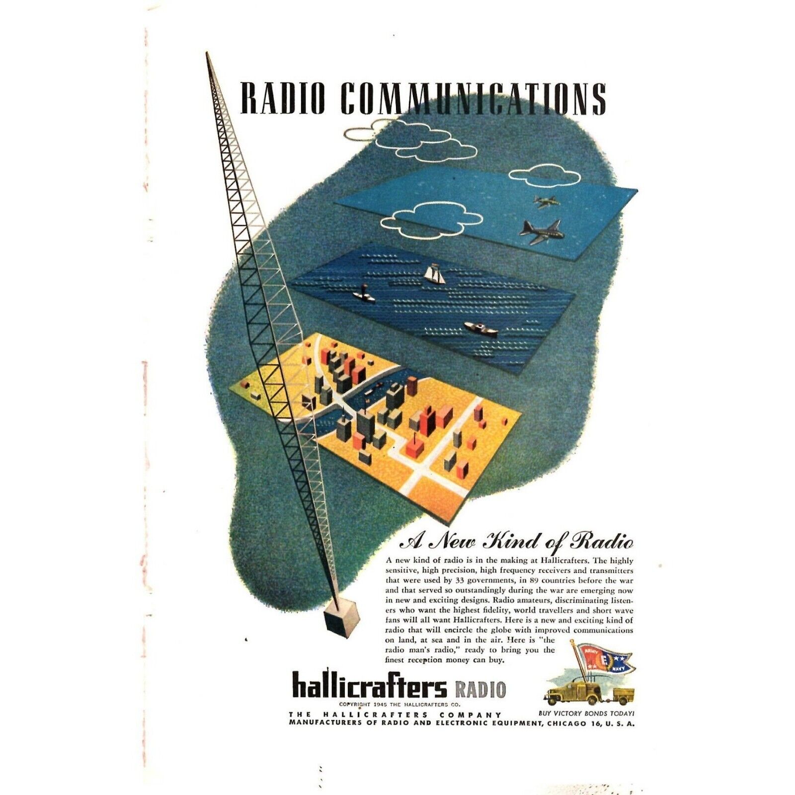 1946 Hallicrafters Radio Communications A New Kind of Radio Print Ad Vintage