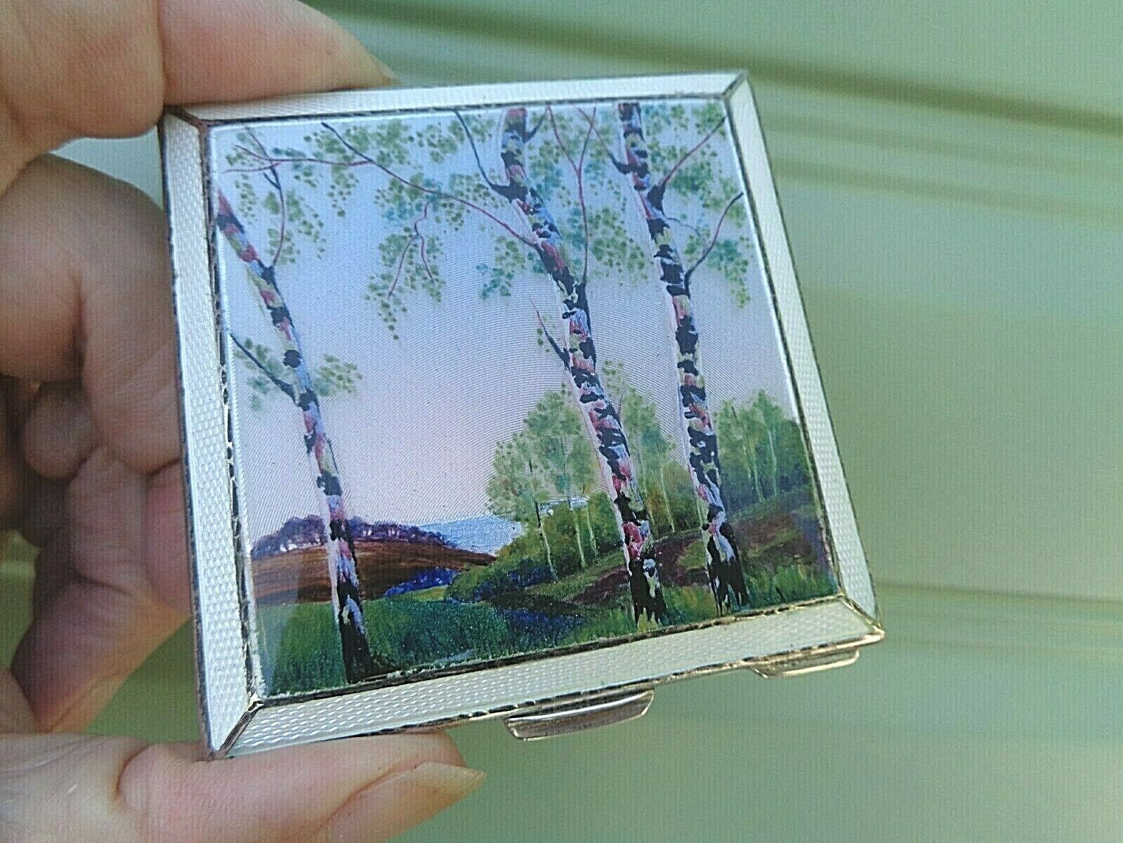Super Stg. Silver Enamel COUNTRY SCENE Compact h/m 1942 Henry Clifford Davies