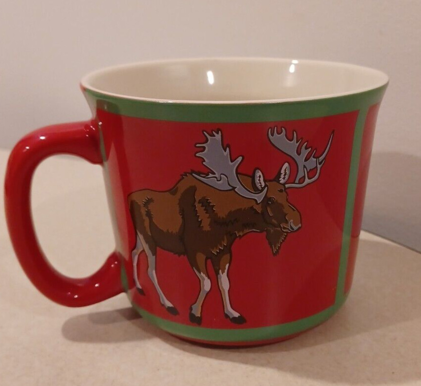Large SABATIER Stoneware Moose and Tree mug for coffee tea cocoa soup Holiday 