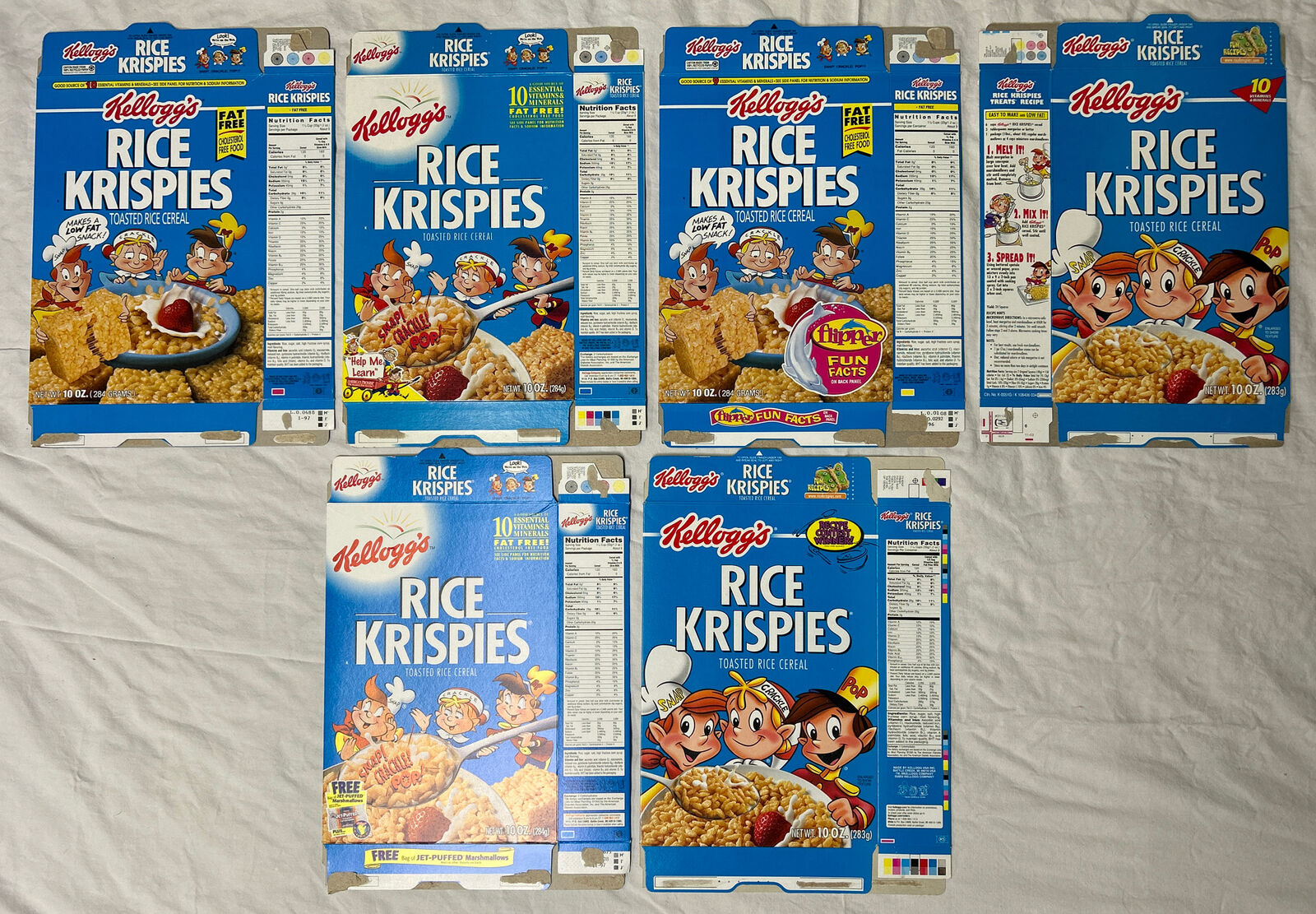 1990\'s-2000\'s Empty Rice Krispies 10OZ Cereal Boxes Lot of 6 SKU U199/237