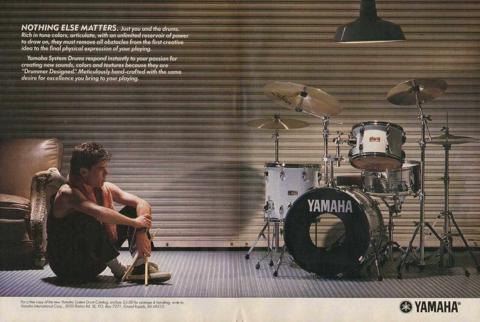 1986 2pg Print Ad of Yamaha System Drums nothing else matters