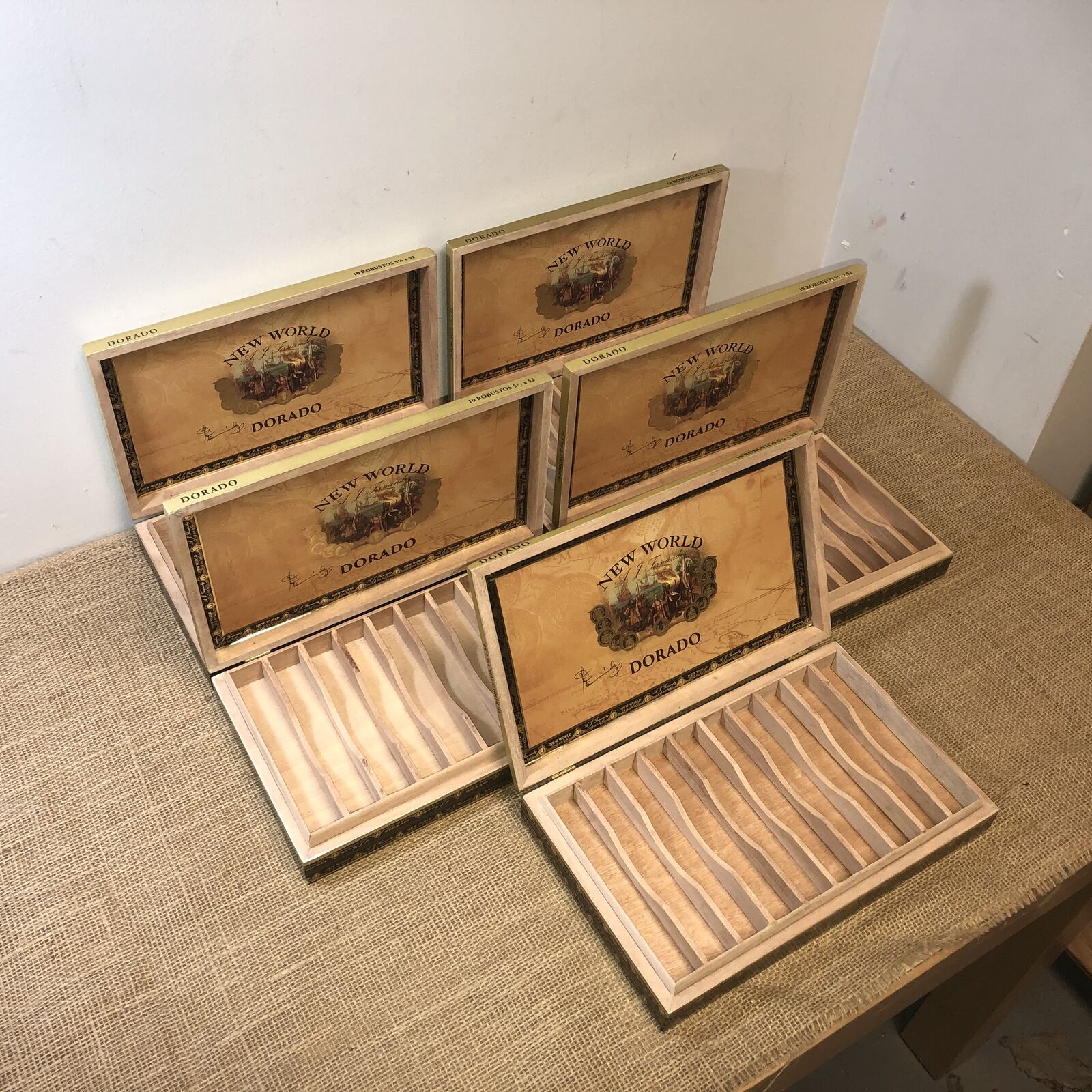 Lot of 5 Aj Fernandez Dorado Robusto Empty Wooden Cigar Boxes 10.75x6.5x2 #52