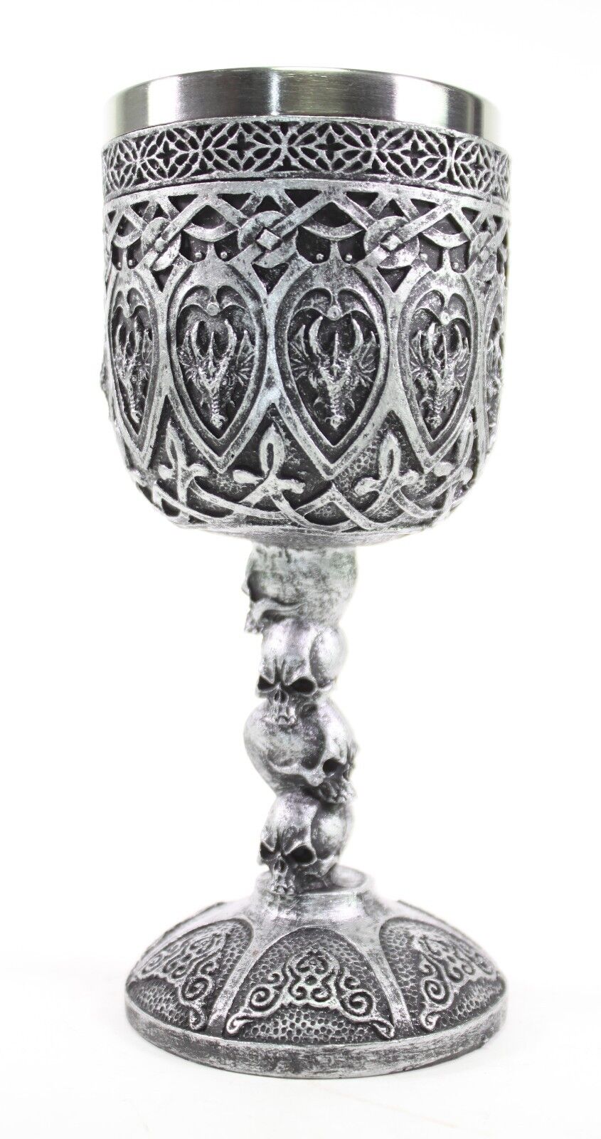 Silver Royal Dragon Wine Goblet Skulls Medieval Collectible Home Decor Gift