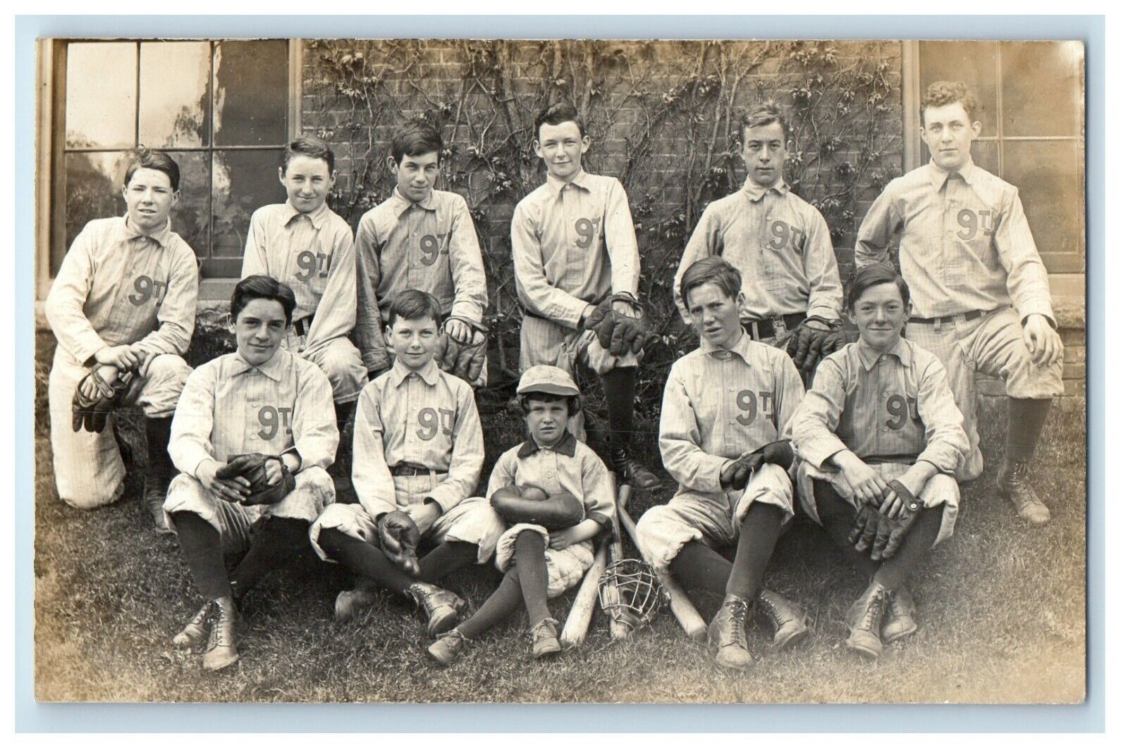 c1910\'s La Salle 9th Baseball Team Bat Gloves Children RPPC Photo Postcard
