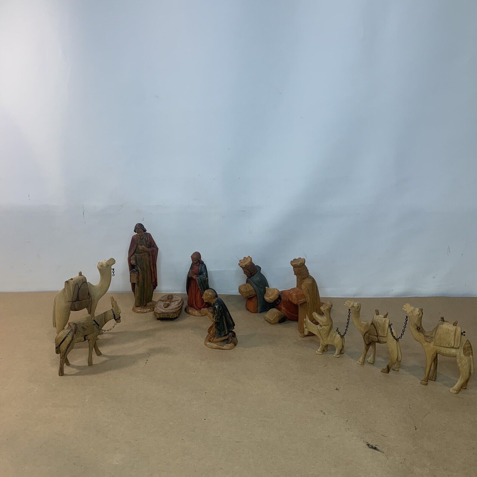 Joseph Strassle Luzern 12 Piece Hand Carved Nativity Set, Joseph, Mary, baby