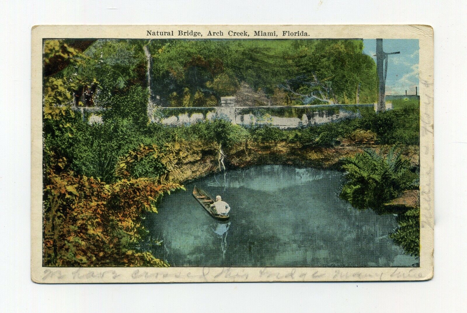 Natural Bridge, Arch Creek, MIAMI Vintage Florida 1925 white-border Postcard